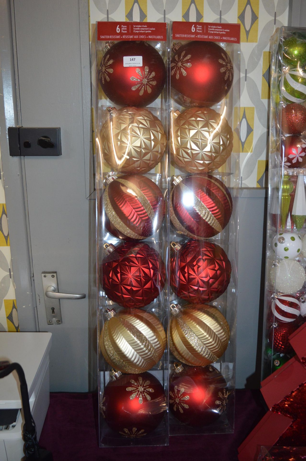 *2x Red & Gold Giant Christmas Baubles 6pk