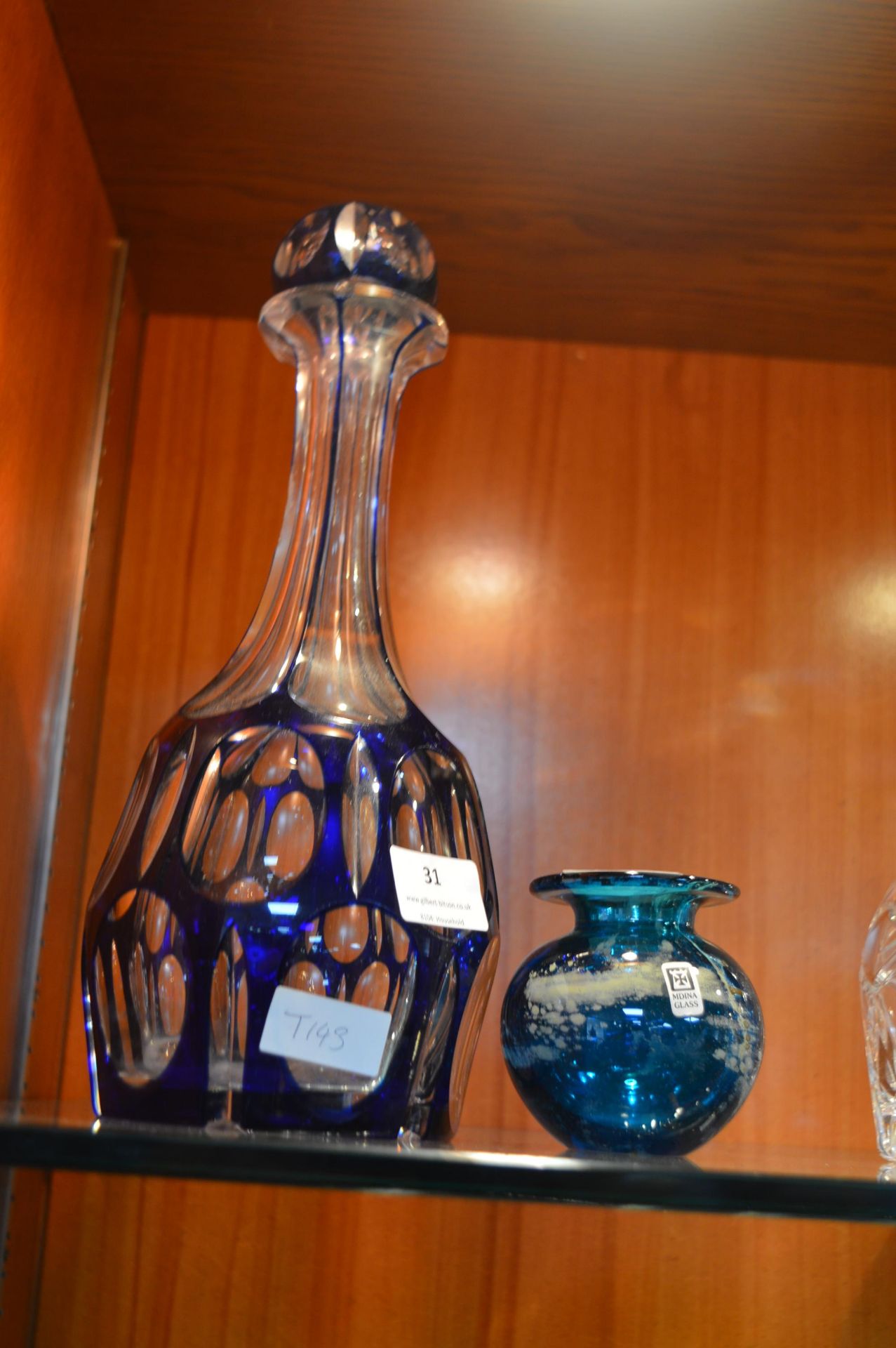 Cut Glass Decanter and a Medina Glass Vases