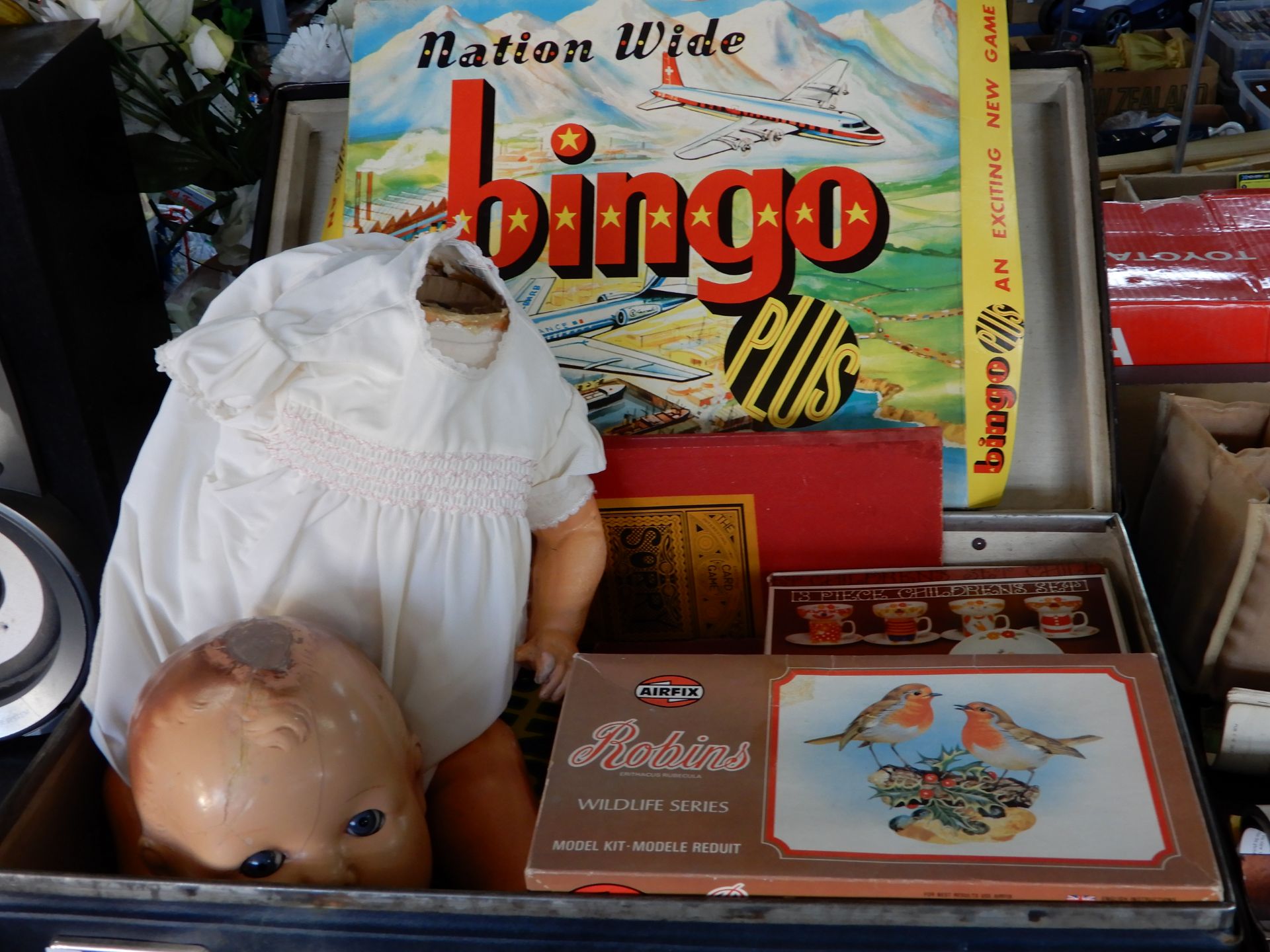 Vintage Suitcase and Collectible Contents; Bingo G