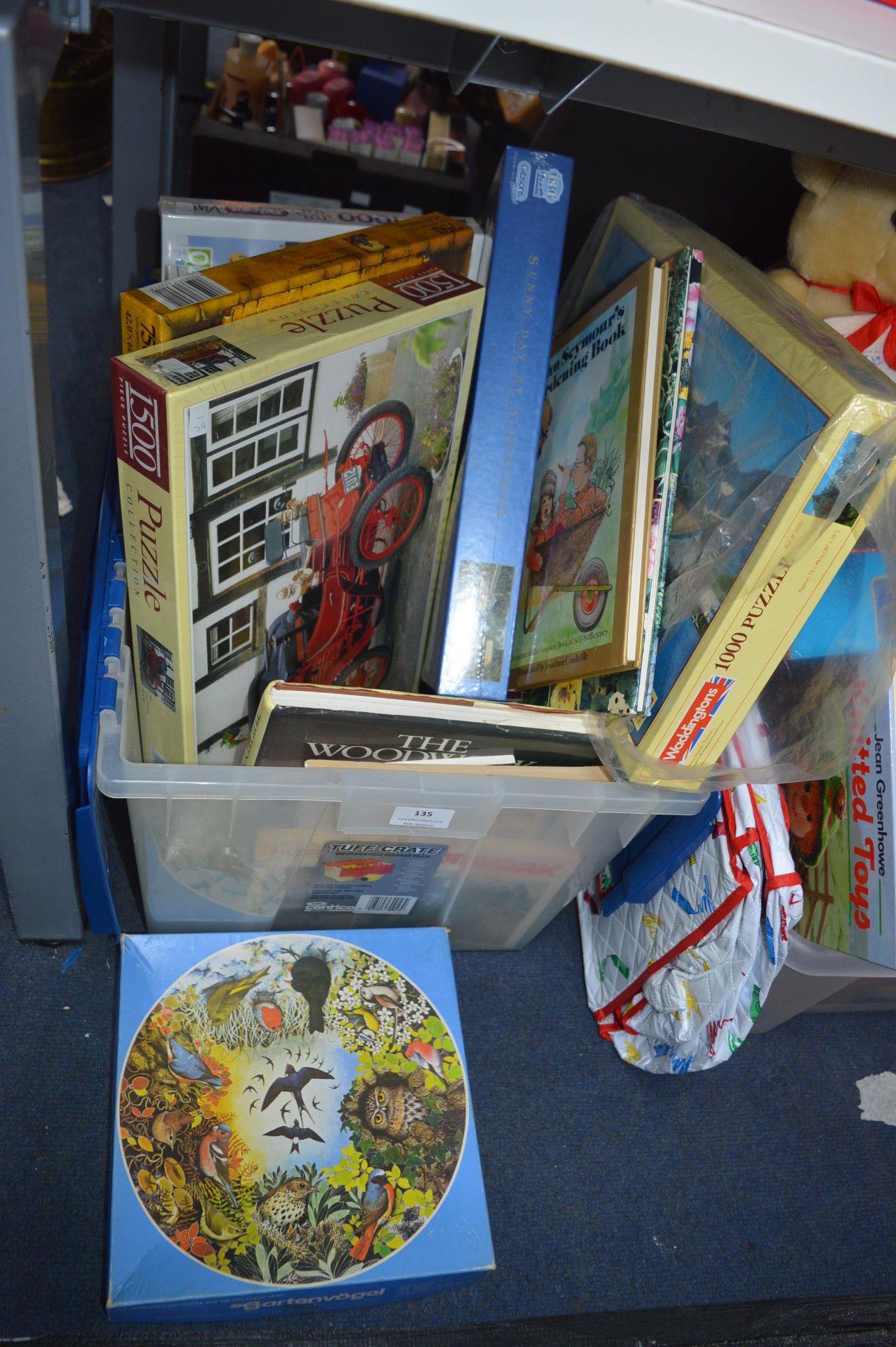 Box of Jigsaw Puzzles, etc.