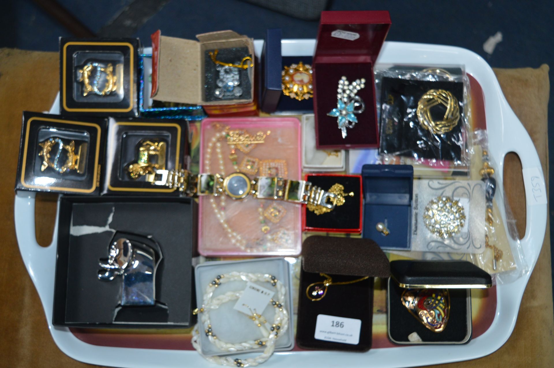 Tray Lot of Boxed Costume Jewellery; Brooches, Wri