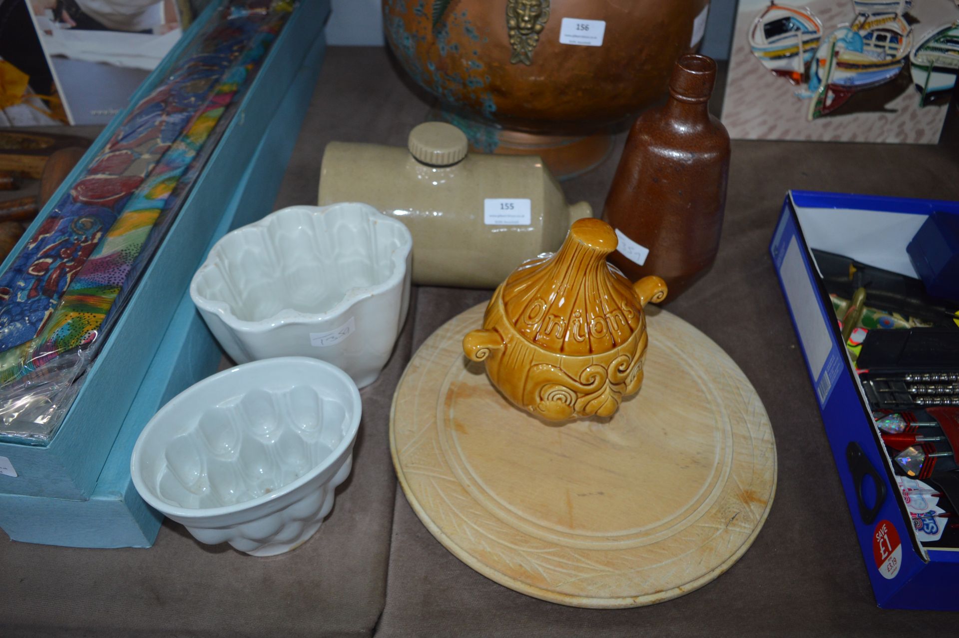 Mixed Kitchenalia Including Jelly Moulds, Wooden B