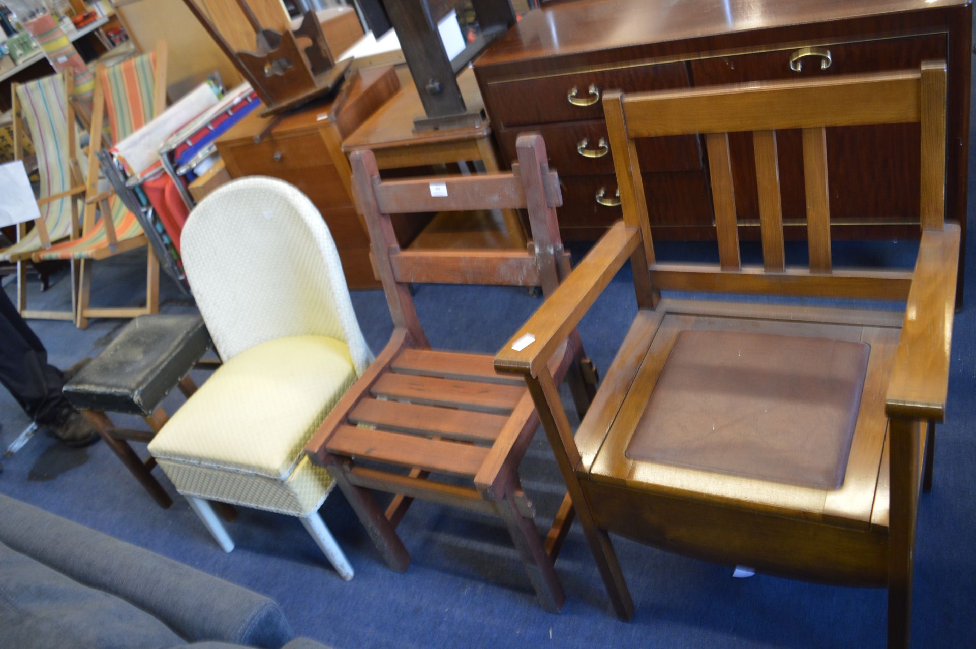 Assorted Chairs and Stools Including a Commode