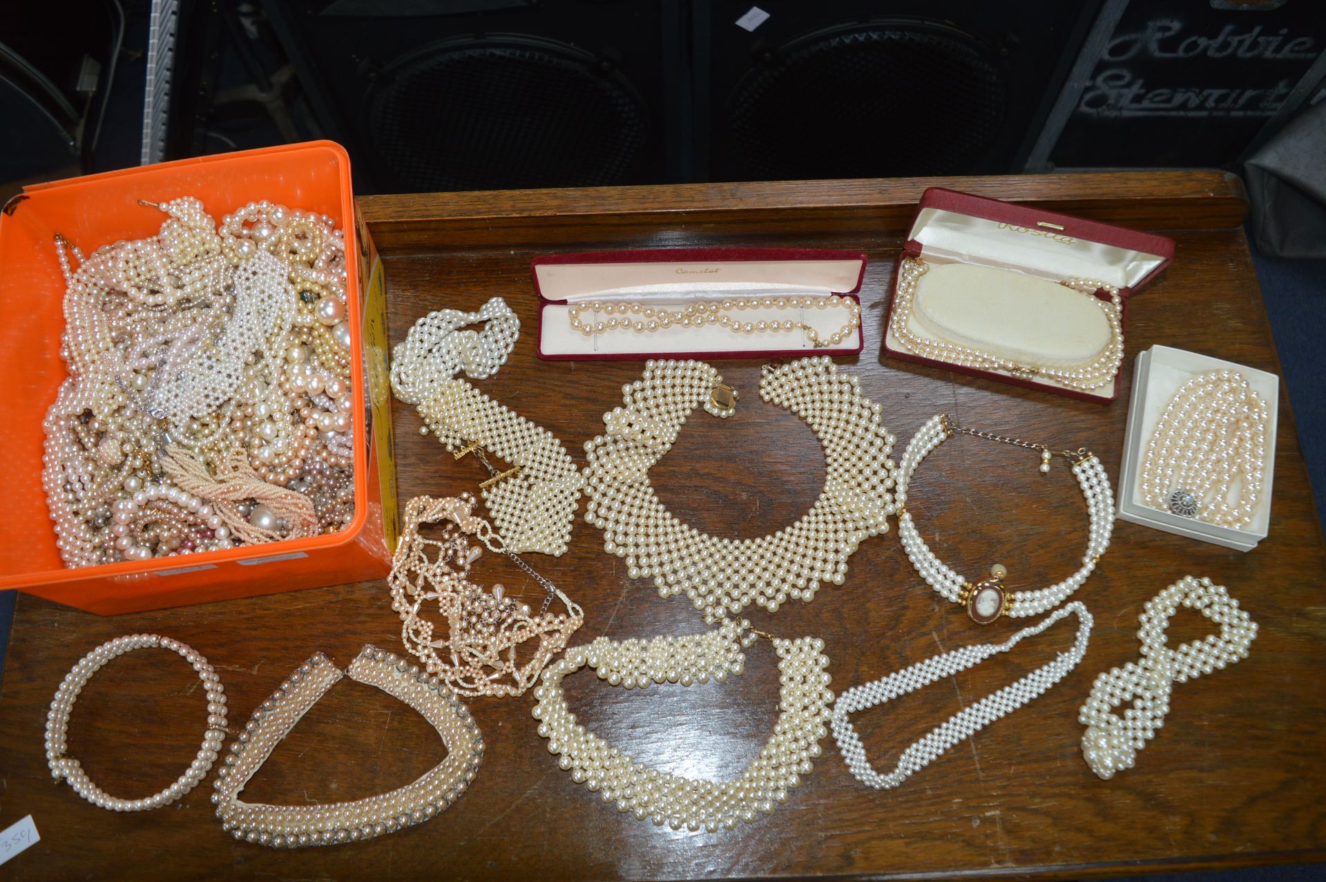Tub of Pearl Necklaces, Chokers, etc.