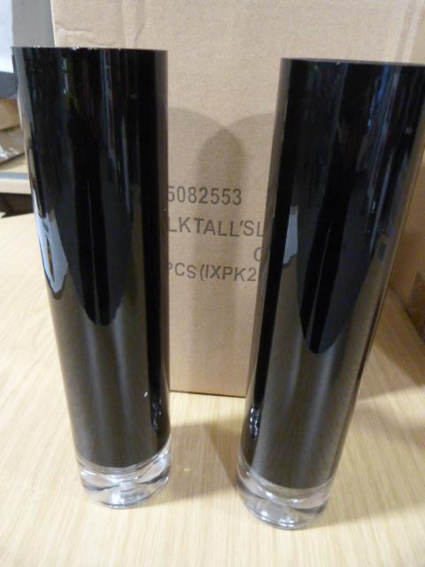 *Pair of 25cm Black Glass Vases