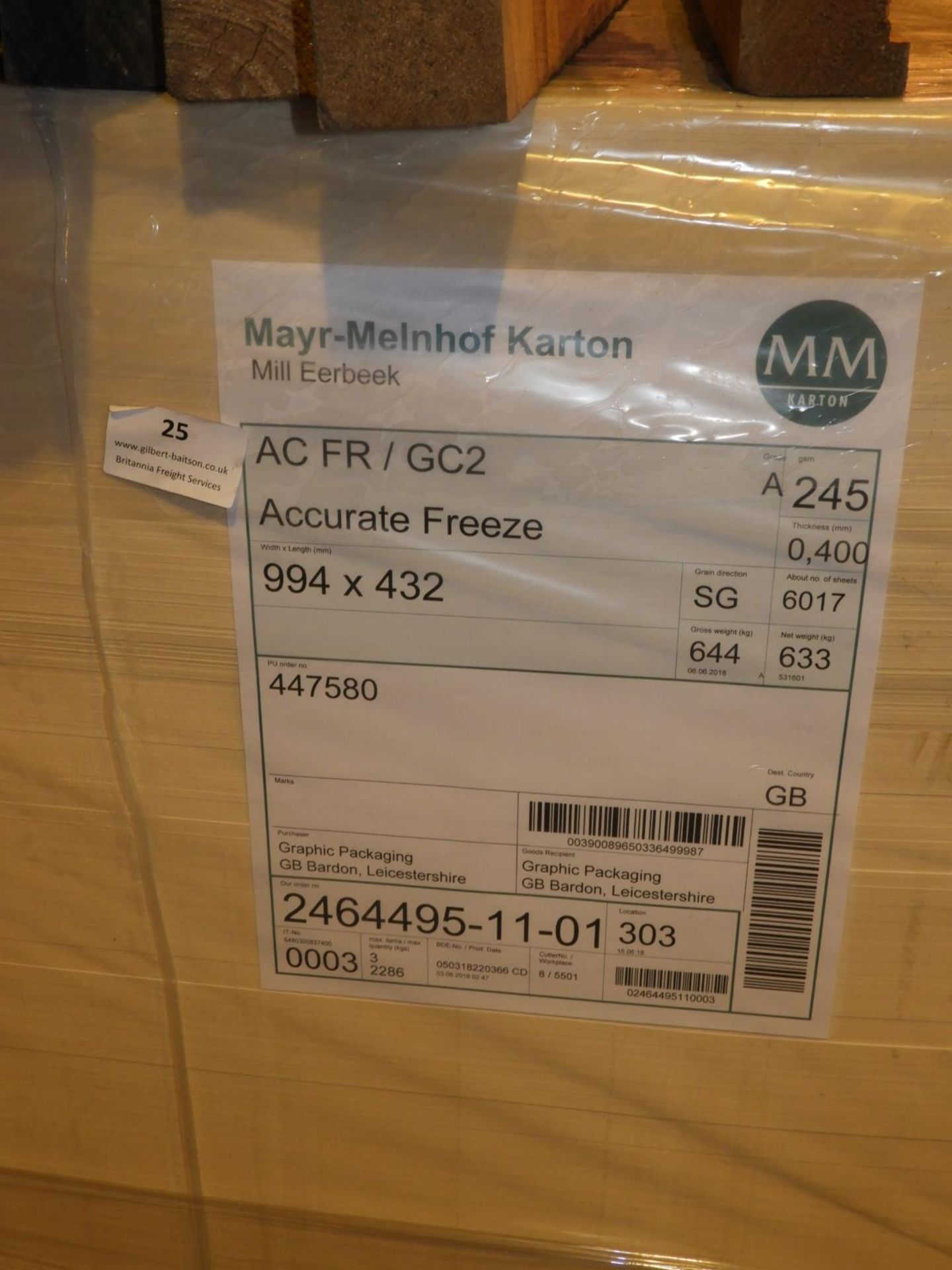 *Pallet Containing 644kg of 994x431 White Card