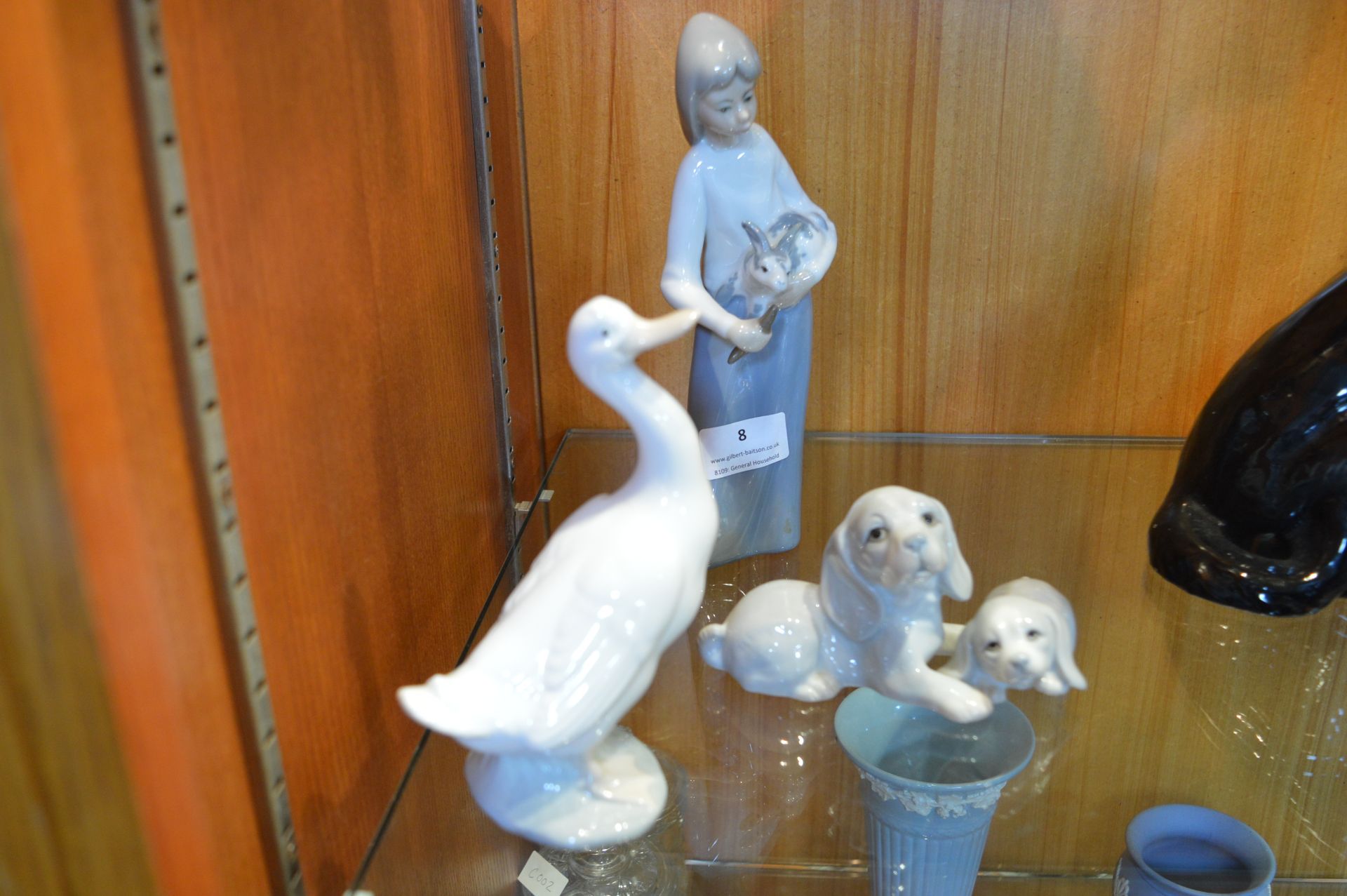 Pottery Figures by Nao; Duck, Puppies and a Girl w