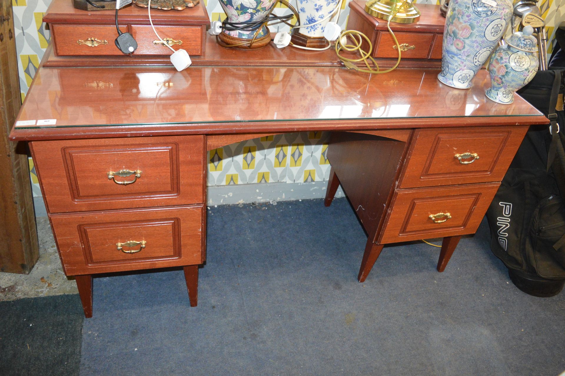 Mahogany Effect Glass Topped Dressing Table