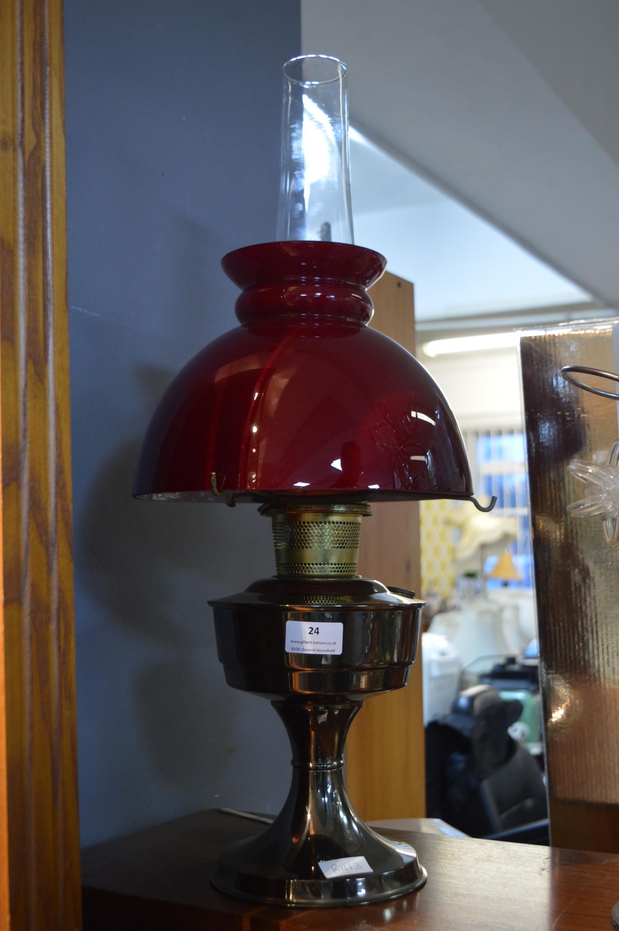 Oil Lamp with Lead Glass Shade