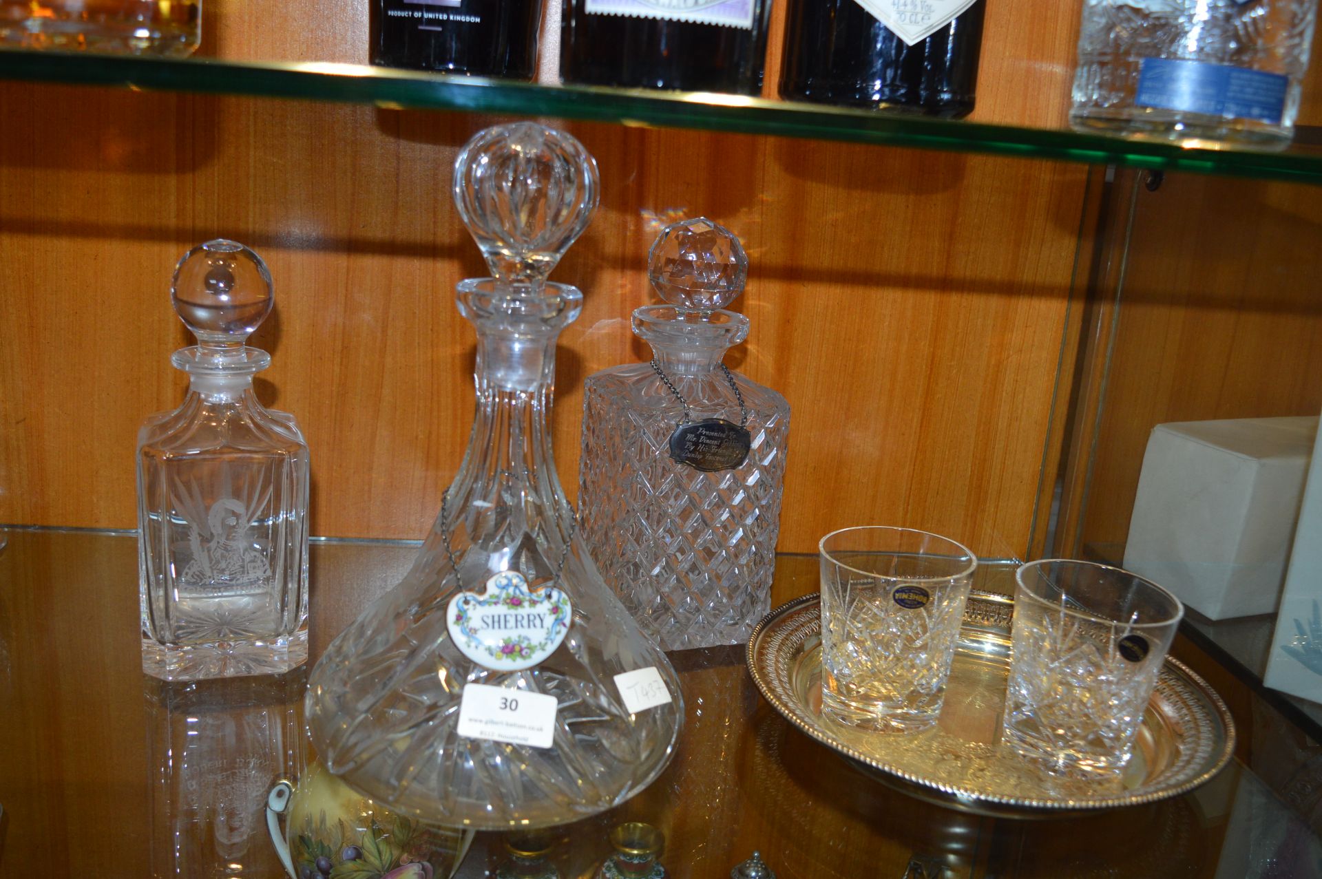 Cut Glass Crystal Decanters, Tumblers and a Plated