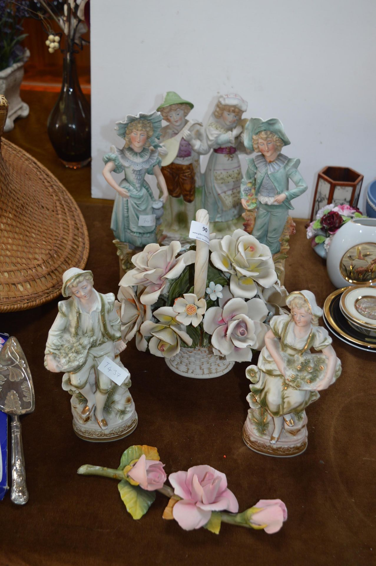 Pair of Continental Figures, Pottery Vase, etc.