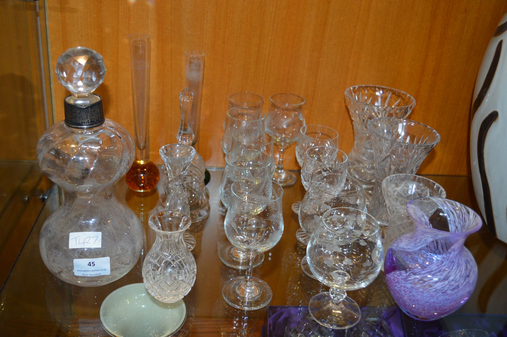 Cut Glass Crystal Brandy Glasses, Silver Collar De