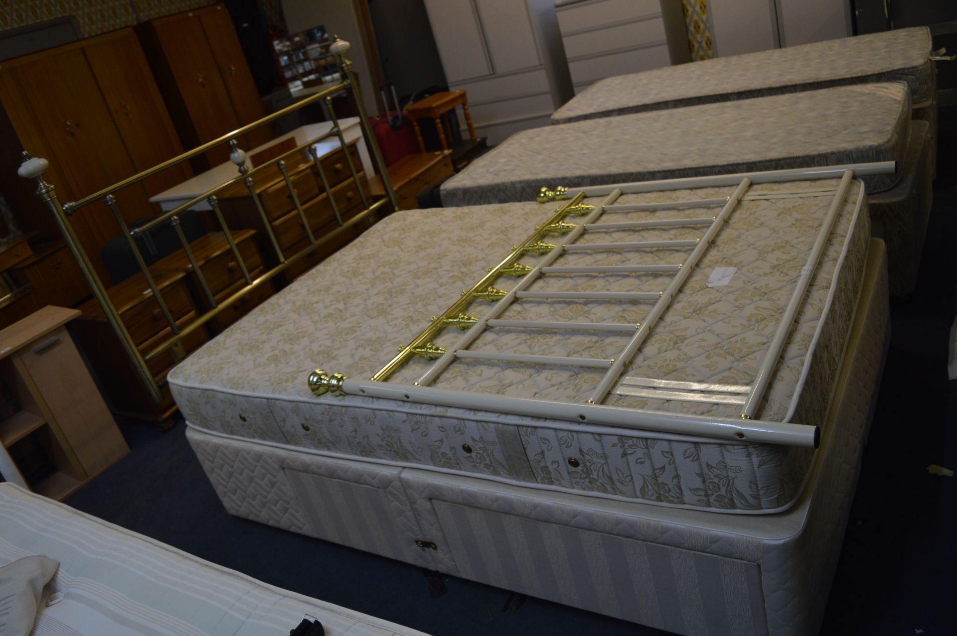 Double Divan Bed with Mattress and Brass Effect Be