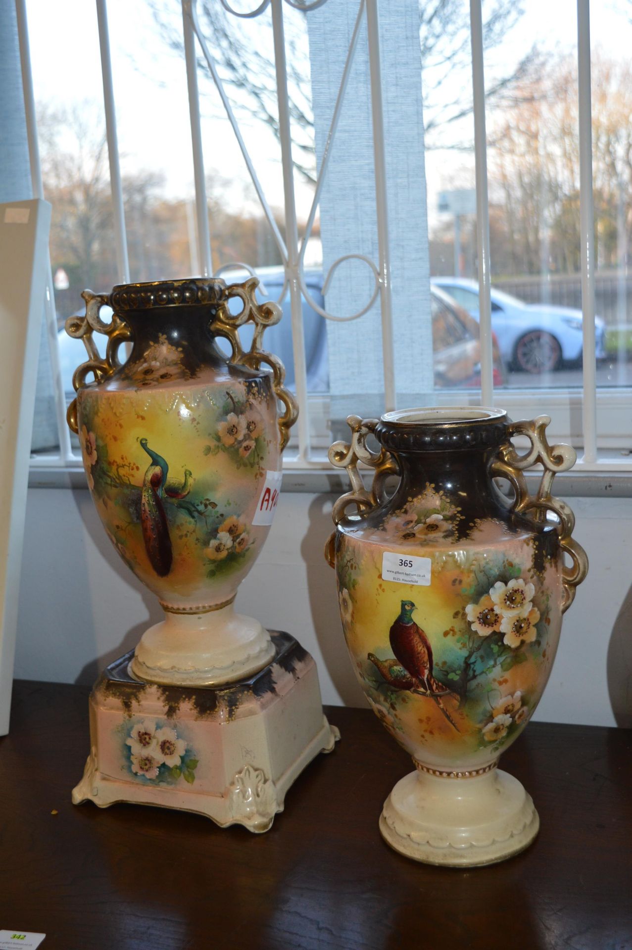 Pair of Decorative Urn with Wild Fowl
