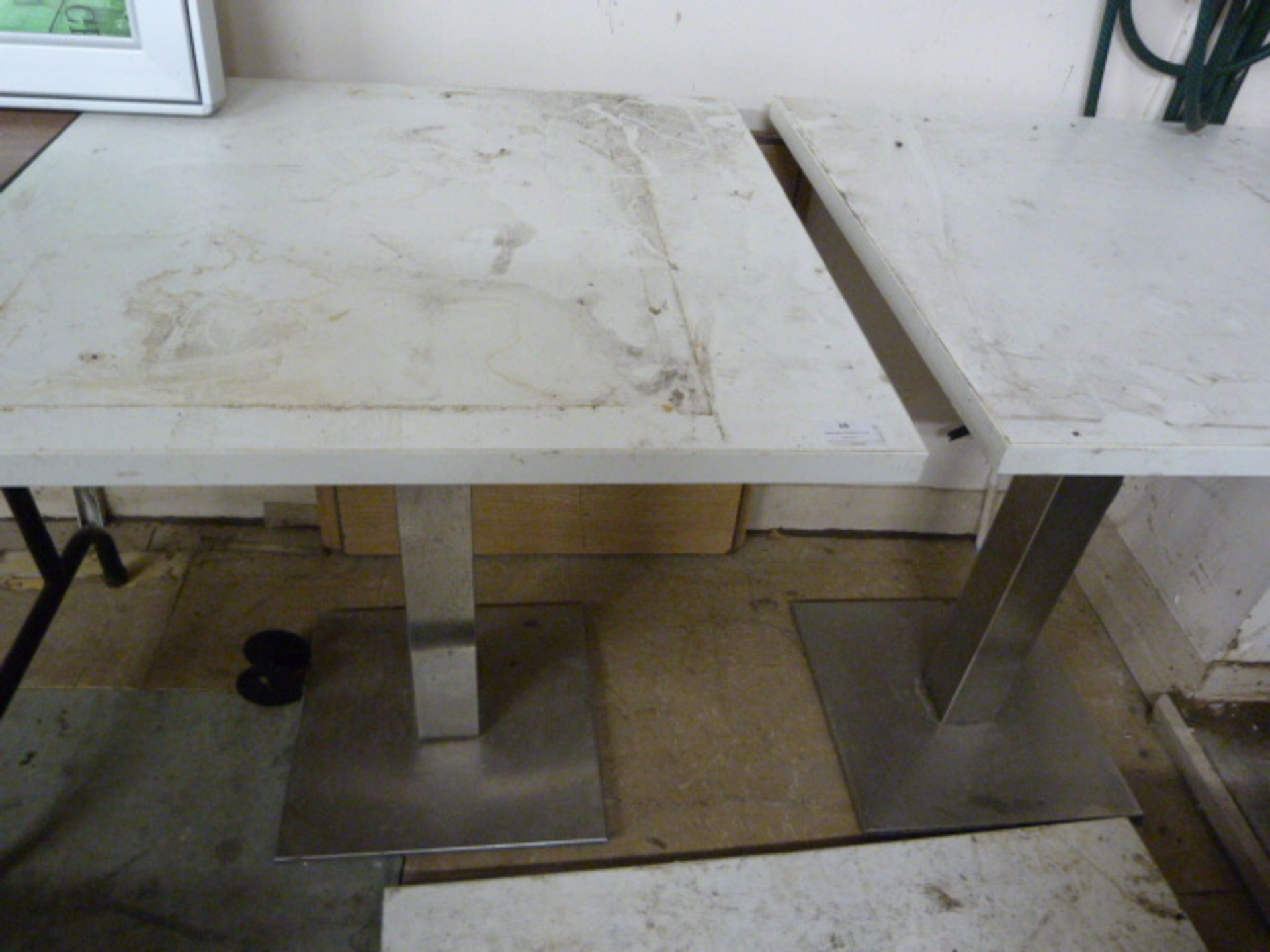 *Two Single Pedestal Table on Chrome Bases
