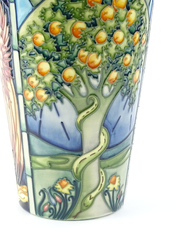 A Moorcroft vase, decorated with biblical scenes with Jesus, a fishing boat, the Garden of Eden - Image 2 of 3