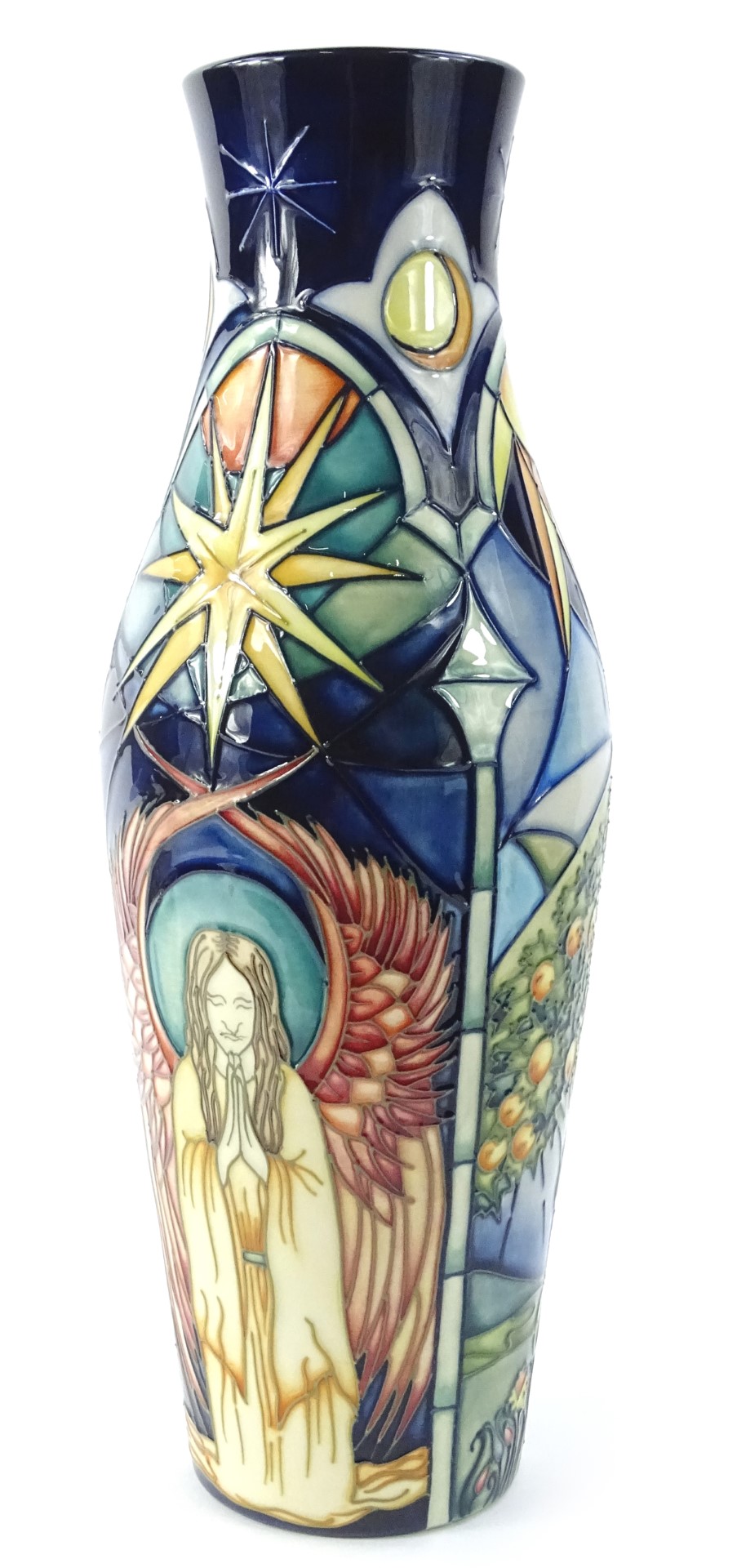 A Moorcroft vase, decorated with biblical scenes with Jesus, a fishing boat, the Garden of Eden