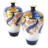 A pair of MacIntyre Aurelian ware Imari coloured vases, each decorated in Art Nouveau style with