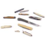 Folding pocket knives, bound in horn, mother of pearl, ivory and faux ivory, etc. (11)