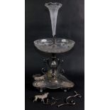 A late 19thC James Dixon & Sons silver plated and cut glass epergne, with a single trumpet above a