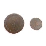 A US Hawaii one cent coin 1847, King Kamehamerha III, together with a George III Britannia bun penny