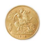 An Edward VII half gold sovereign, dated 1910.