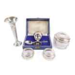 A George V cut glass hair tidy, with silver screw lid, London 1915, George VI silver egg cup, London