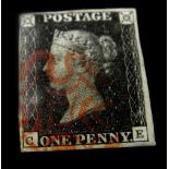 A Victorian penny black, note to reverse Plate 5.