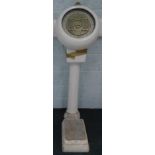 An Avery Watch Your Weight press penny into slot set of scales, with white enamel decoration.