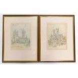 W.E. Welch. Lincoln Cathedral and Canterbury Cathedral, watercolours, a pair, 29cm x 21cm.