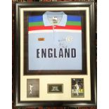 An England World Cup 1992 cricket shirt, signed by Ian Botham and mounted with photographs etc.,