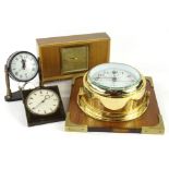 Miscellaneous clocks etc., to include a Cuarzo bulkhead type clock, Kienzle travelling clock,