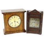 Two late 19thC German mantel clocks, one with a painted dial by Junghans, the other with a chip