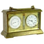 A Victman brass carriage clock and barometer, the dial stamped Parkinson and Frodsham, engraved with