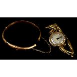 Two items of jewellery, to include a ladies wristwatch with 9ct gold circular watch head and gold