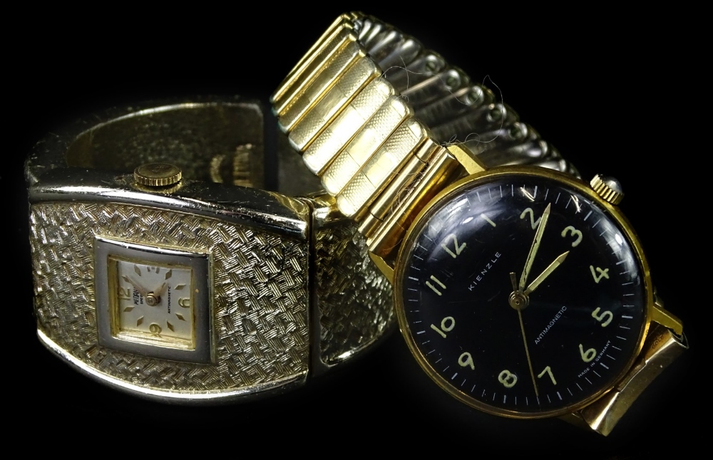 Two wristwatches, to include a Kienzle gents wristwatch, with black enamel dial, in gold plated