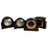Four oak mantel clocks, to include a Smiths clock with Westminster chime, Enfield clock, an Art Deco