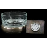 A modern silver mounted glass ashtray, makers stamp B and Co, 12cm dia, and a silver mounted