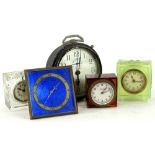 An Art Deco moulded glass timepiece, a strut clock stamped JC Vickery (AF) (5)Provenance: This