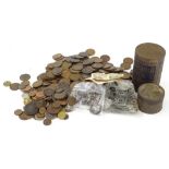 A quantity of mainly British coins, to include Cartwheel penny, some silver coins, bronze, nickel