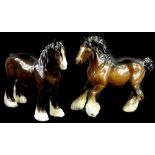 Two Beswick shire horses, one with plaited mane, 21cm H.