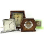 Four various Art Deco timepieces, to include an oak cased example with chrome fittings, 24cm H, a