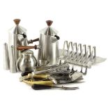 A quantity of stainless steel pieces, mainly stamped Old Hall, to include a side handled coffee