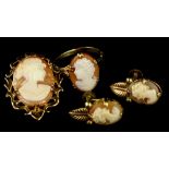 Various cameo jewellery, to include a pair of rolled gold cameo screw back earrings, and a cameo