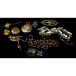 A small collection of jewellery, to include a 9ct gold collar stud, two gilt metal lockets, a