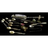 A collection of commemorative spoons, to include some white metal, a silver plated baby pusher,