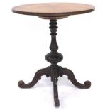 A Victorian walnut occasional table, the associated circular top on a leaf carved turned column