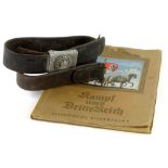 A German Second World War Third Reich belt, with aluminium buckle, stamped Gott Mit Uns, and a Third