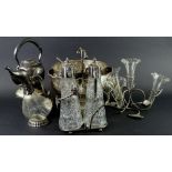 A quantity of silver plate, to include a punch bowl with cups, another punch bowl, a decanter