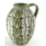 A Denby studio ware stoneware lotus shaped flagon, decorated with stylised leaves etc., by Glynn